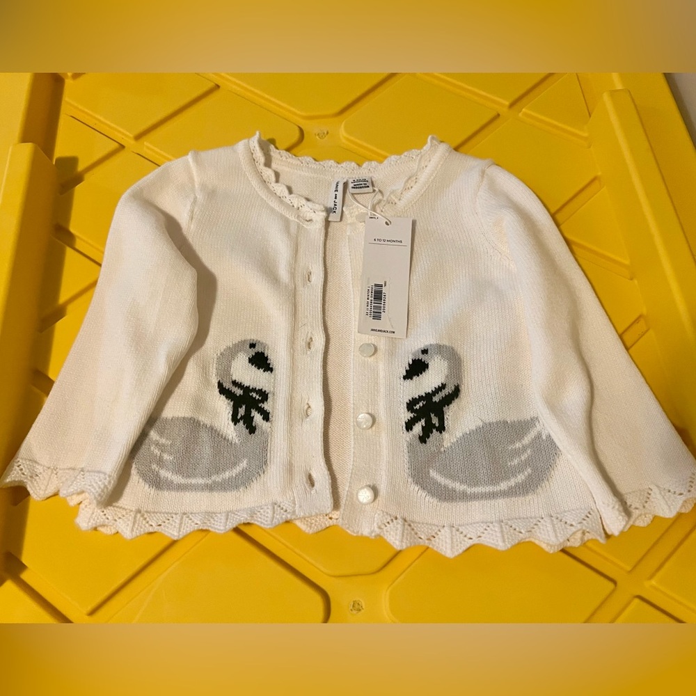 Janie and Jack Cream Cardigan with Swan Motif